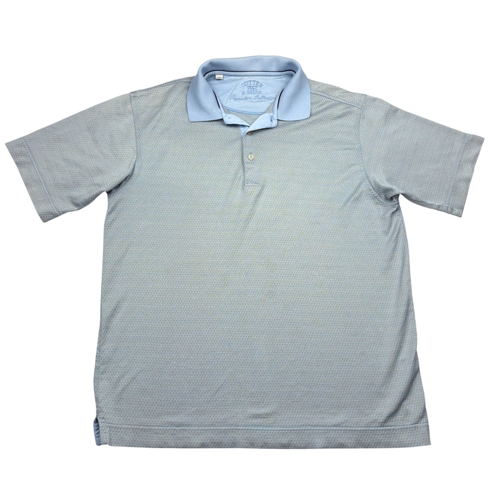 Cutter Buck Mens Medium Blue Tan Signature Collection Mercerized Cotton Polo M